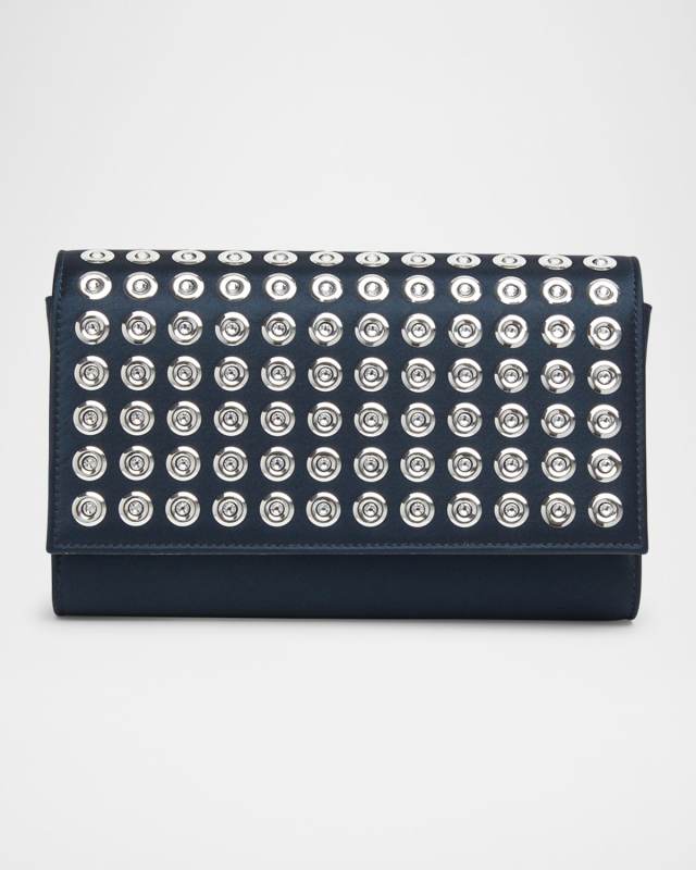 Paloma Mirror-Studded Chain Clutch Bag in Crepe Satin